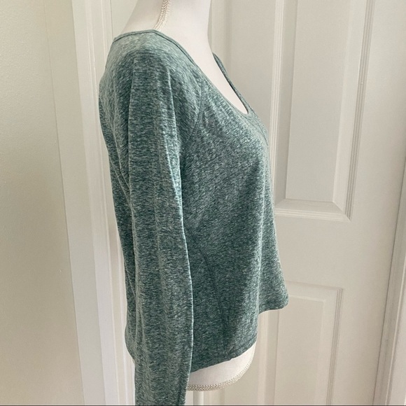 Check and Stripe Heather Green Long Sleeve Scoop Neck Top Sz Small  B7 - Picture 4 of 8